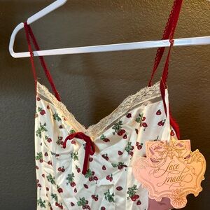 Lace Made Cherry Print Midi Dress - Cream and Red